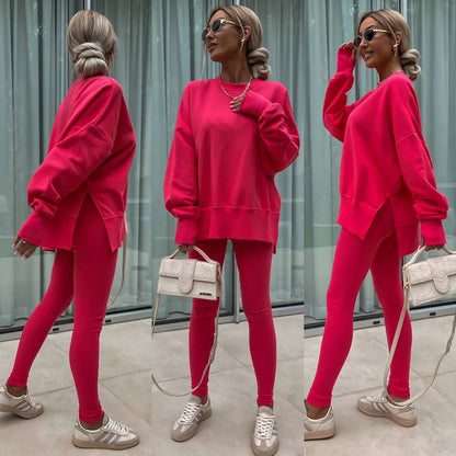 Comfortable Women's Set with Split Top and Fitted Pants