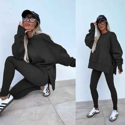 Comfortable Women's Set with Split Top and Fitted Pants