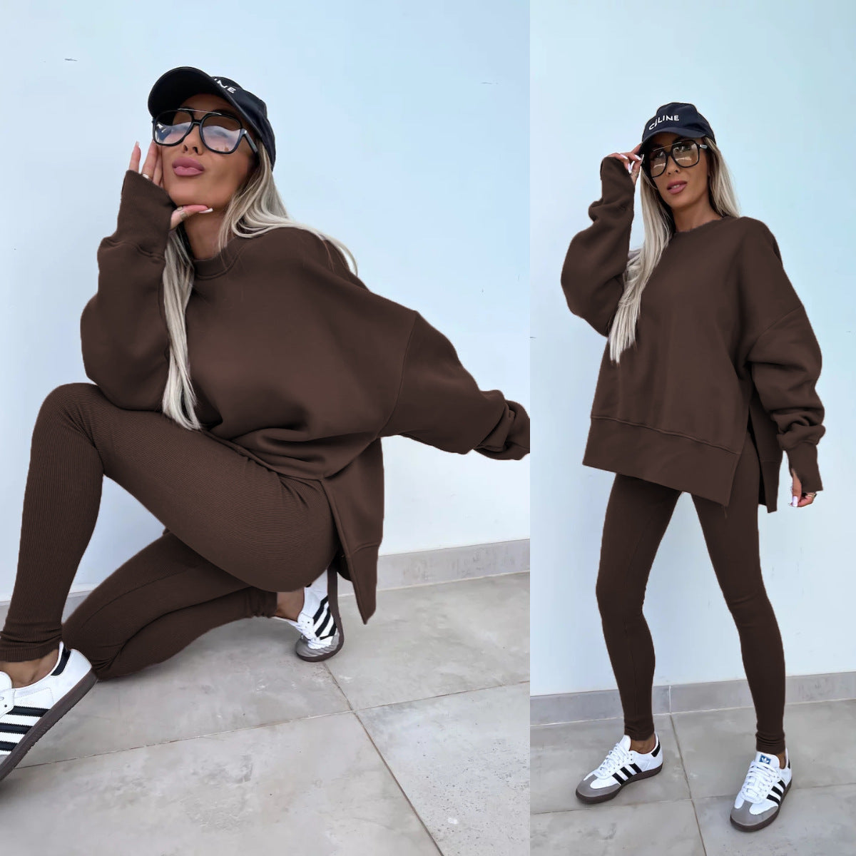 Comfortable Women's Set with Split Top and Fitted Pants