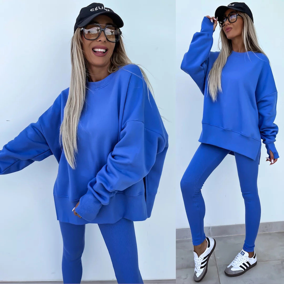 Comfortable Women's Set with Split Top and Fitted Pants