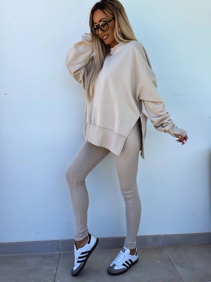 Comfortable Women's Set with Split Top and Fitted Pants