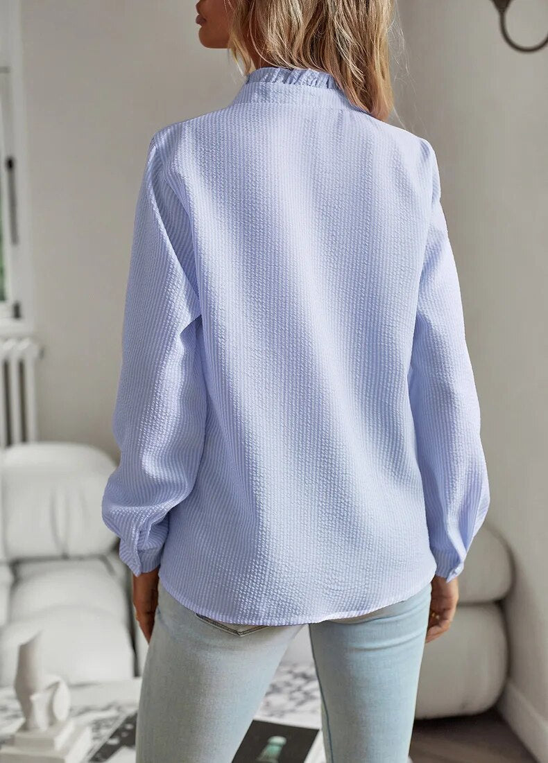 Comfortable long-sleeve blouse with ruffles for women - Mecca