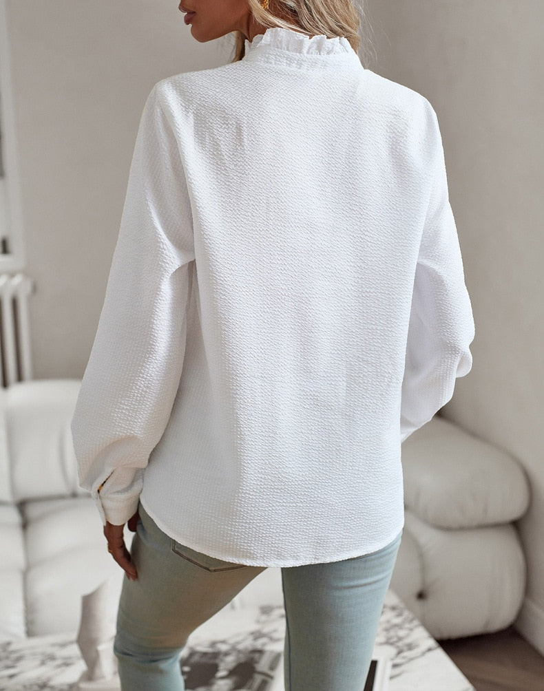 Comfortable long-sleeve blouse with ruffles for women - Mecca