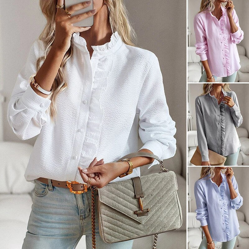 Comfortable long-sleeve blouse with ruffles for women - Mecca