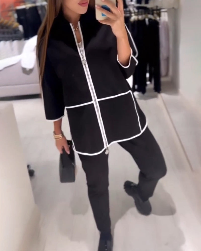 Contrast Coat with Zip