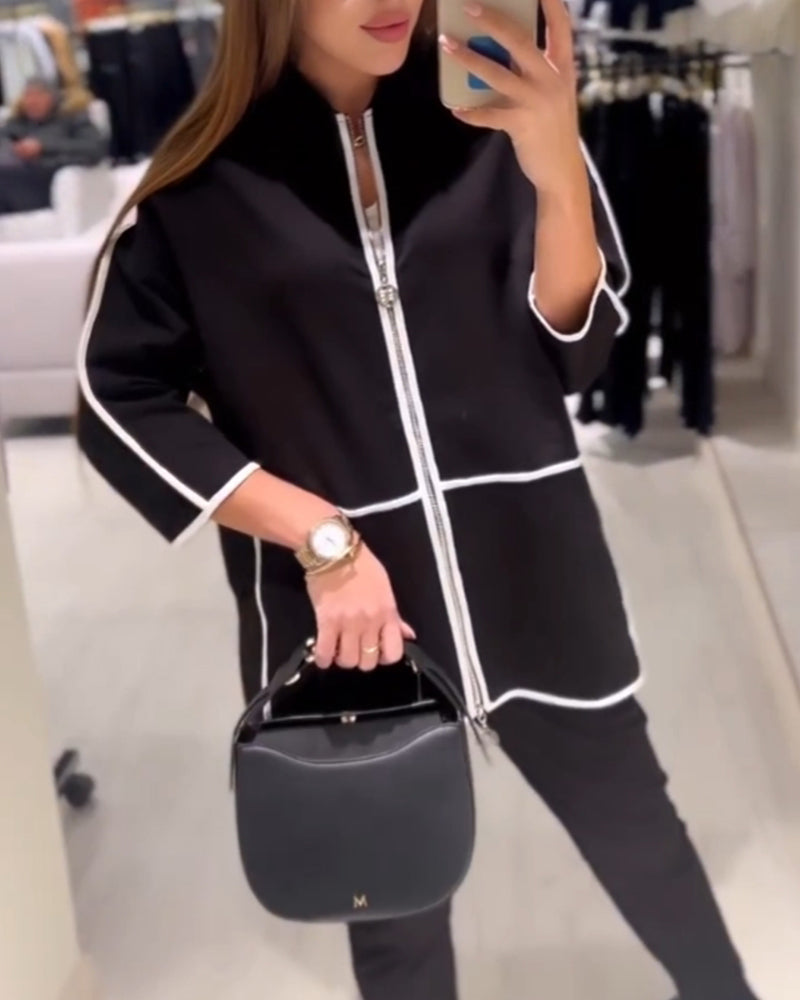 Contrast Coat with Zip