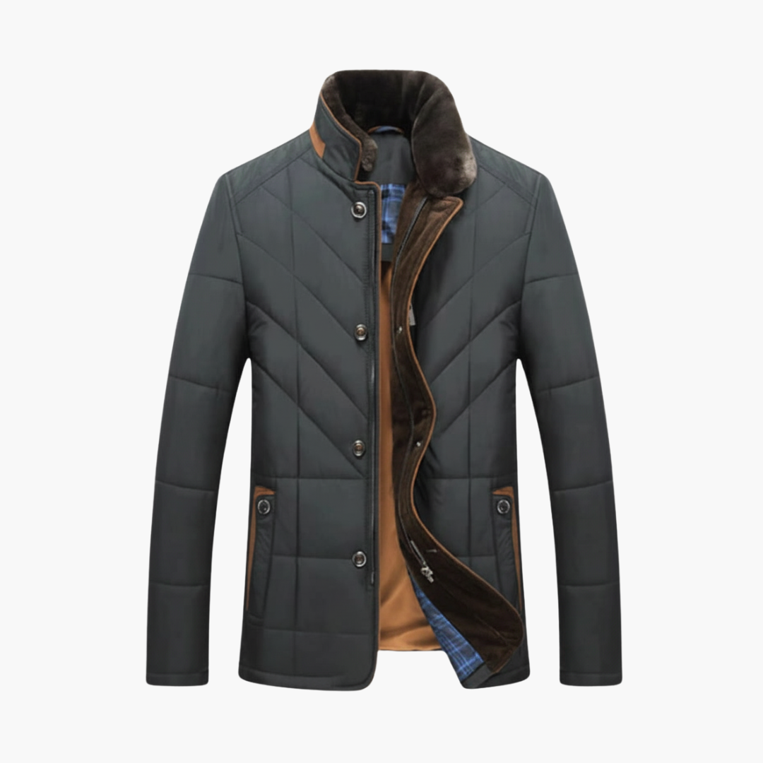Men's Quilted Jacket with Button Closure – Stand Collar Outer Layer
