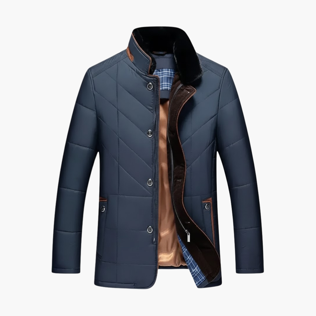 Men's Quilted Jacket with Button Closure – Stand Collar Outer Layer