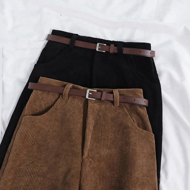 Corduroy Pants for Women with High Waist and Relaxed Fit