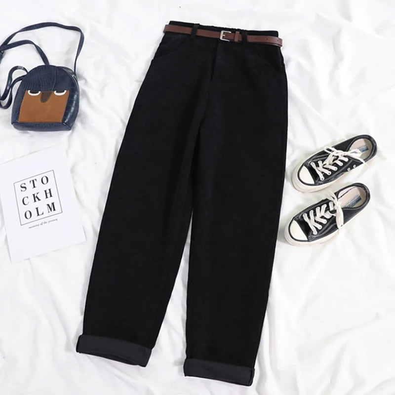 Corduroy Pants for Women with High Waist and Relaxed Fit