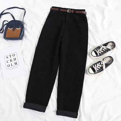 Corduroy Pants for Women with High Waist and Relaxed Fit