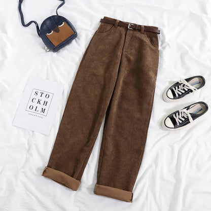 Corduroy Pants for Women with High Waist and Relaxed Fit