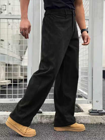 Corduroy Trousers with Loose Straight Legs