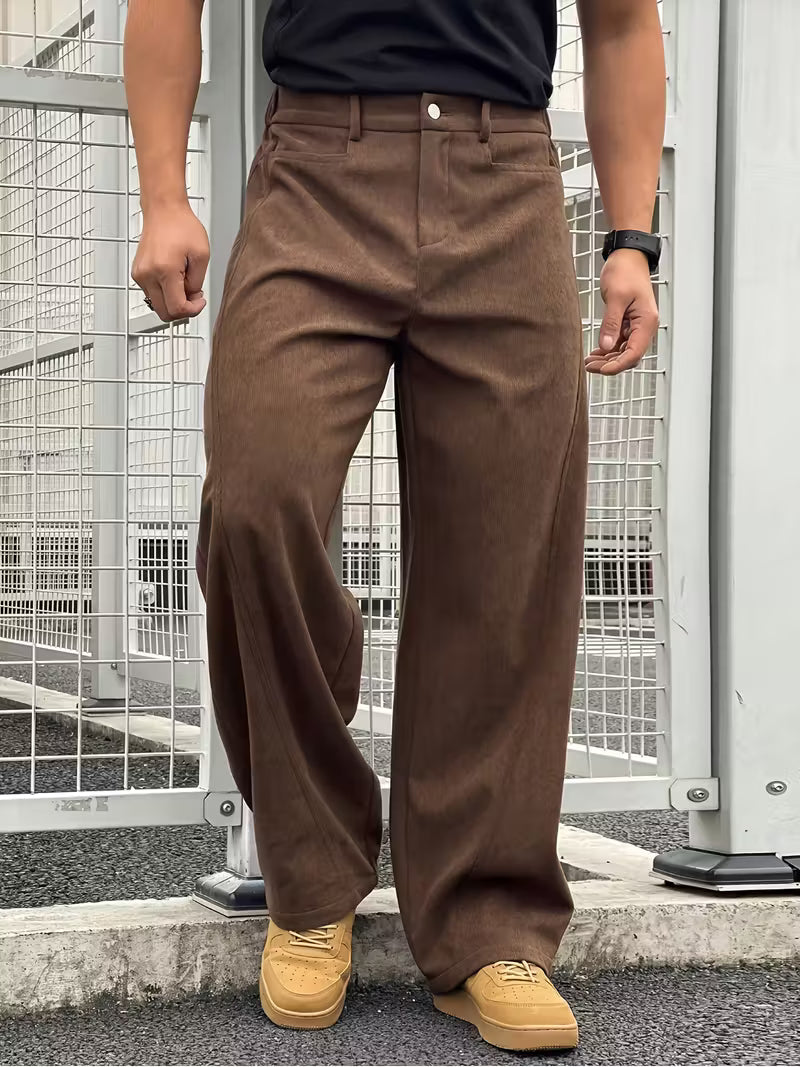 Corduroy Trousers with Loose Straight Legs