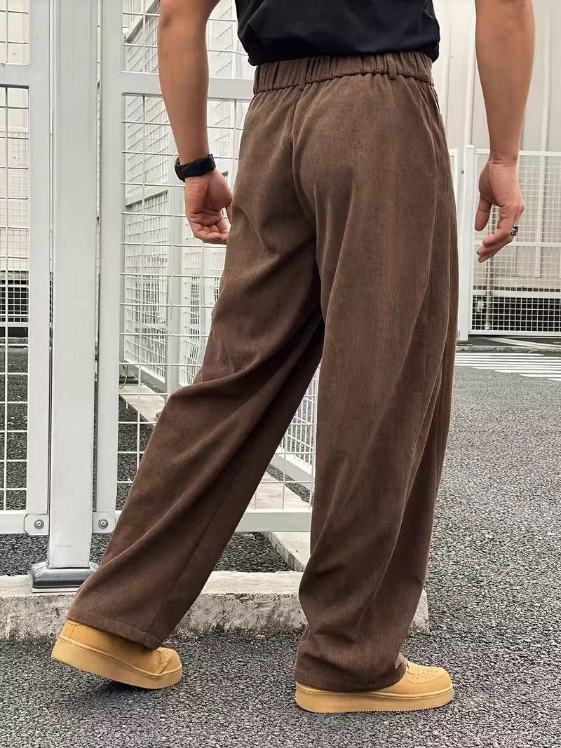 Corduroy Trousers with Loose Straight Legs