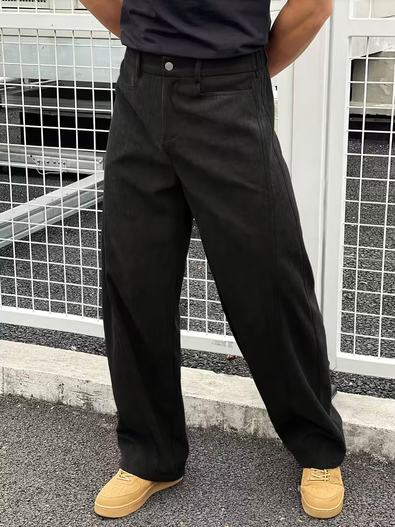 Corduroy Trousers with Loose Straight Legs