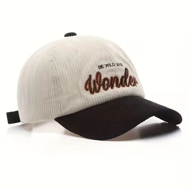 Corduroy baseball cap with embroidered letters