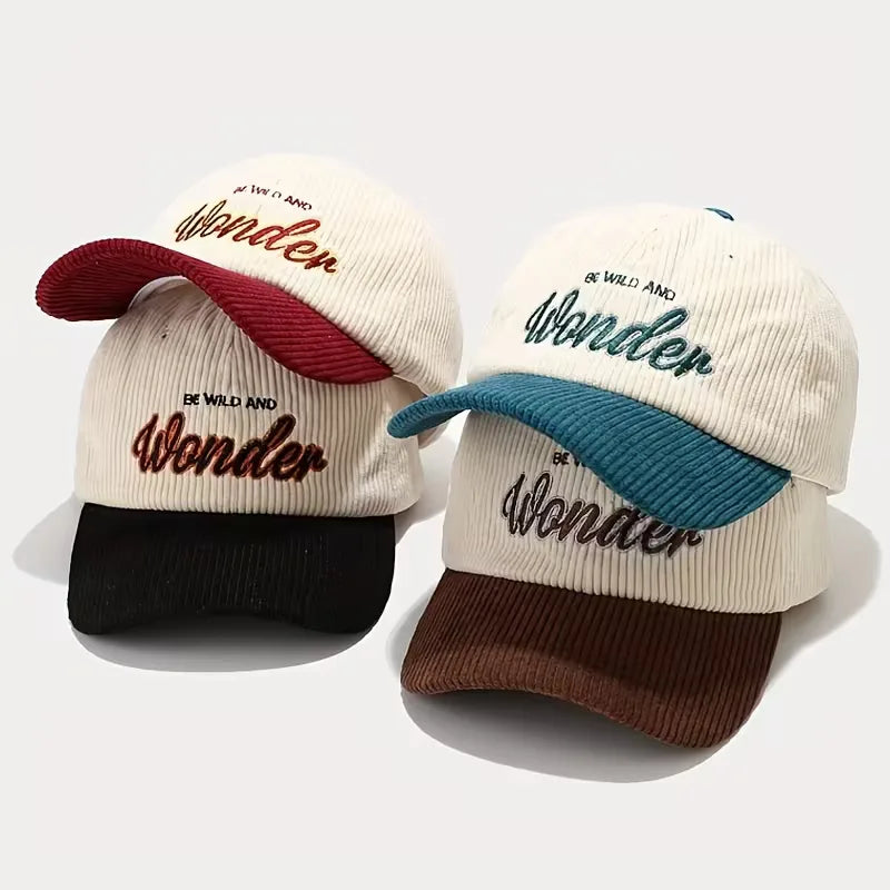 Corduroy baseball cap with embroidered letters