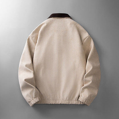 Corduroy jacket with zip fastening and stand-up collar