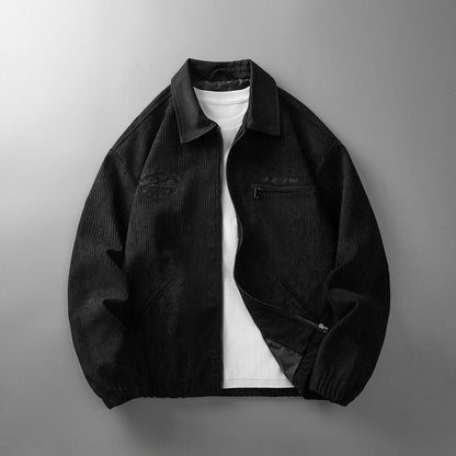 Corduroy jacket with zip fastening and stand-up collar