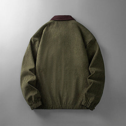 Corduroy jacket with zip fastening and stand-up collar