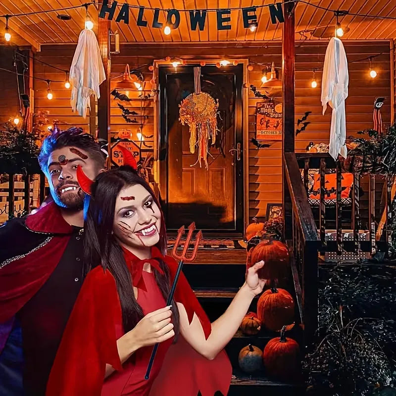 Costume set with red cape and horn headband