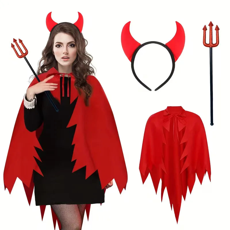 Costume set with red cape and horn headband
