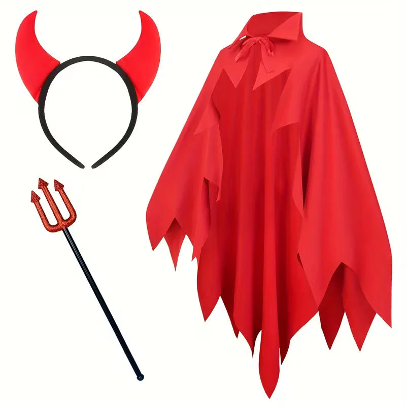 Costume set with red cape and horn headband