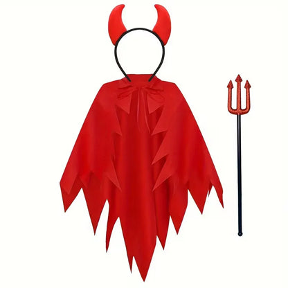 Costume set with red cape and horn headband