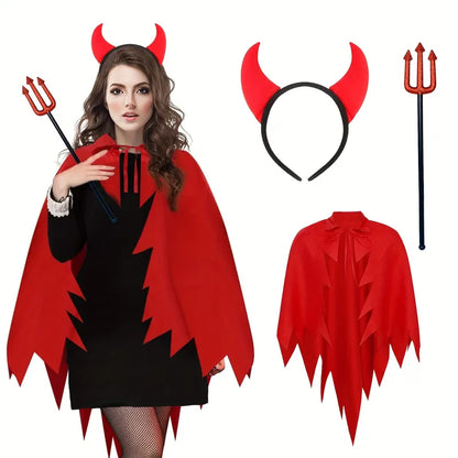 Costume set with red cape and horn headband