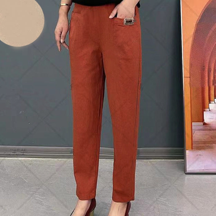 Cotton Trousers with Straight Fit and Elastic Waist
