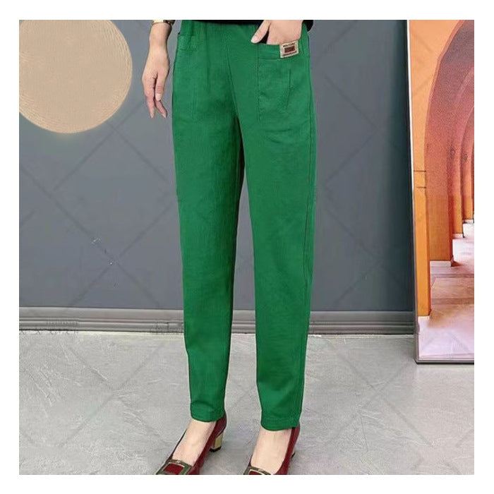 Cotton Trousers with Straight Fit and Elastic Waist