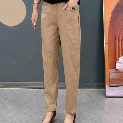 Cotton Trousers with Straight Fit and Elastic Waist