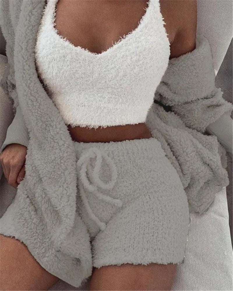 Crop Top, Long Sleeves and Shorts with Drawstring
