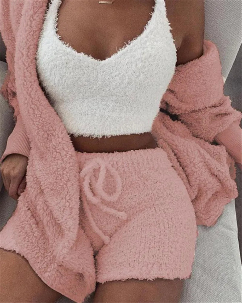 Crop Top, Long Sleeves and Shorts with Drawstring