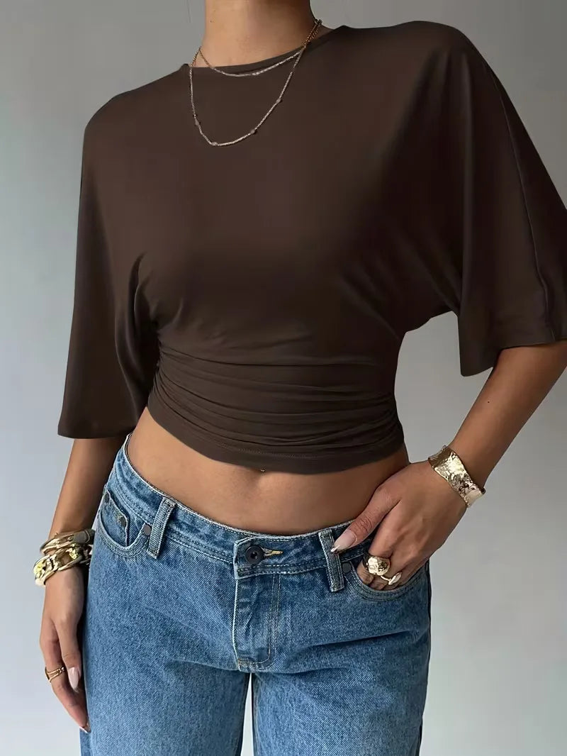 Cropped T-shirt with Ruched Waist