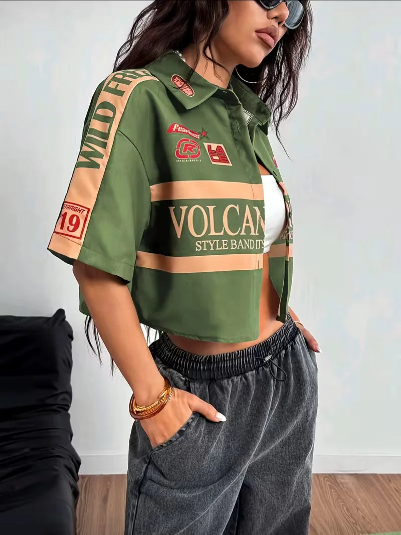 Cropped shirt with mandarin collar