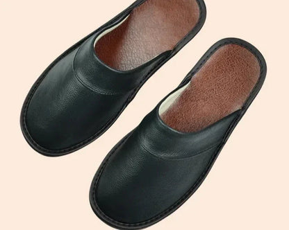 Daan | Black Leather Men's Slippers