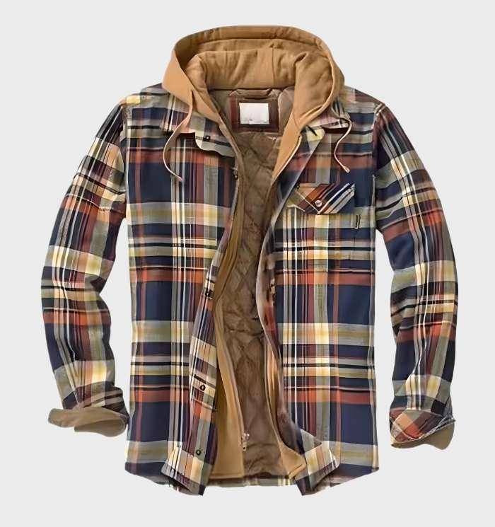 Daan | Thick Multicoloured Checked Flannel Jacket with Hood and Zip Closure