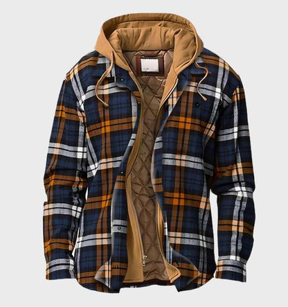 Daan | Thick Multicoloured Checked Flannel Jacket with Hood and Zip Closure