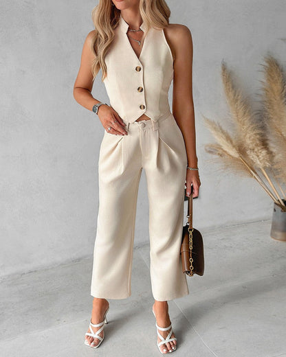 Two-Piece Ladies Set with Gilet Top and Trousers