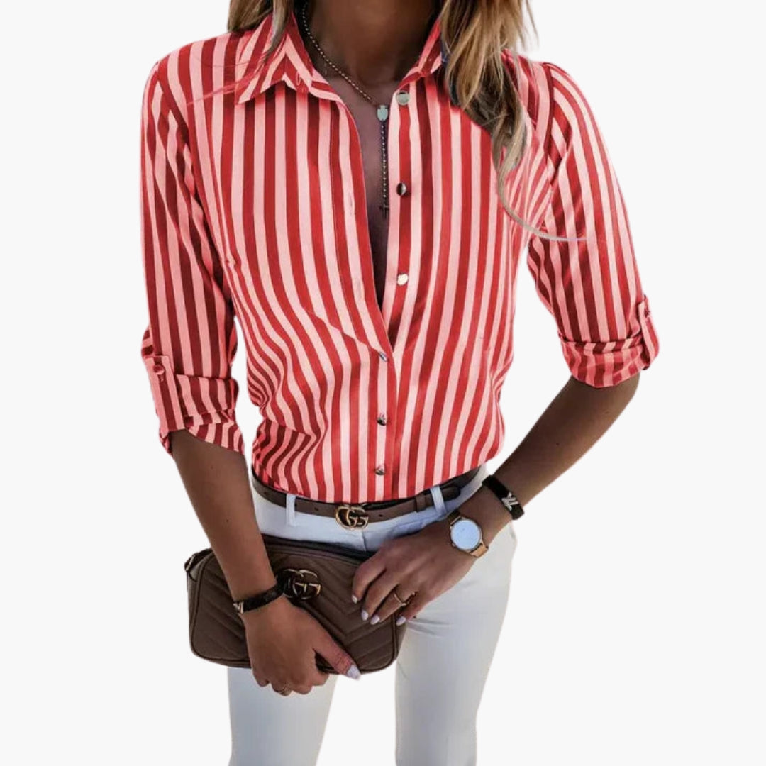 Ladies' Timeless Striped Blouse with Roll-Up Sleeves