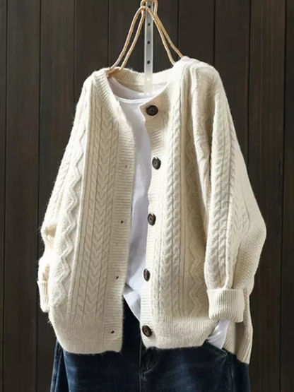 Ladies Oversized Cardigan with Cable Pattern and Button Closure