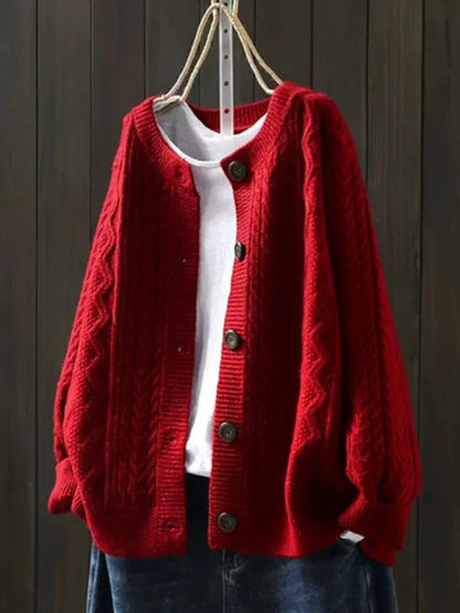 Ladies Oversized Cardigan with Cable Pattern and Button Closure