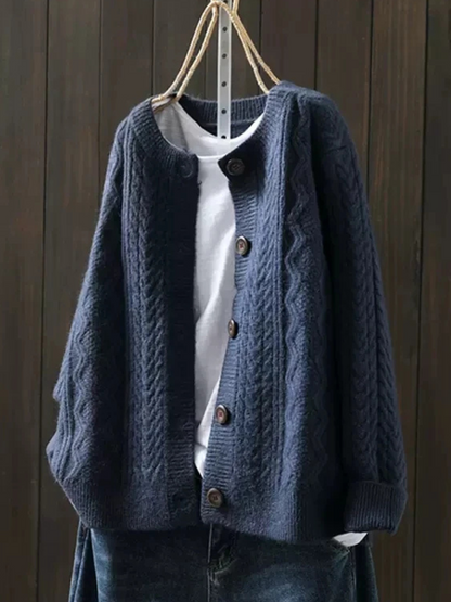 Ladies Oversized Cardigan with Cable Pattern and Button Closure