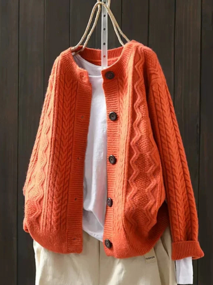 Ladies Oversized Cardigan with Cable Pattern and Button Closure