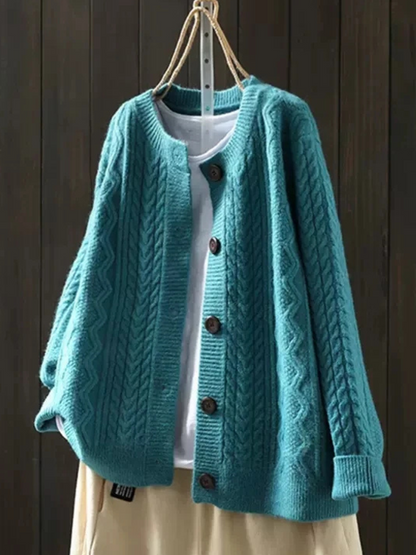 Ladies Oversized Cardigan with Cable Pattern and Button Closure