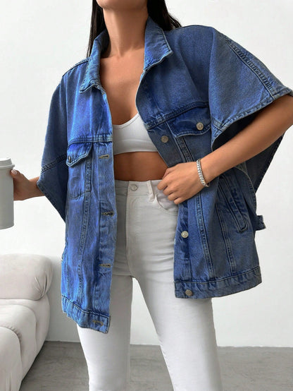 Denim Jacket with Loose Fit and Half Sleeves