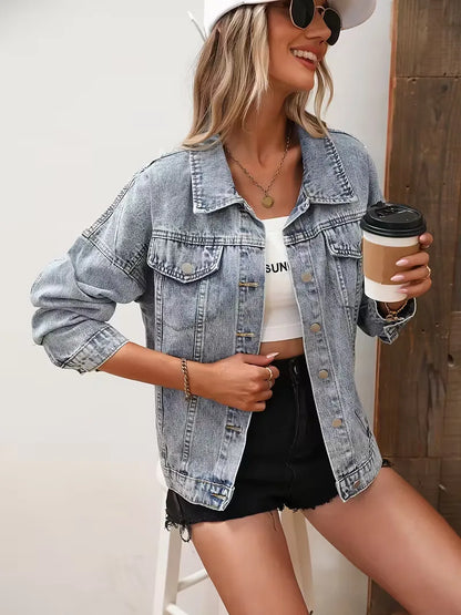 Denim Jacket with Sequin Fringe Detail