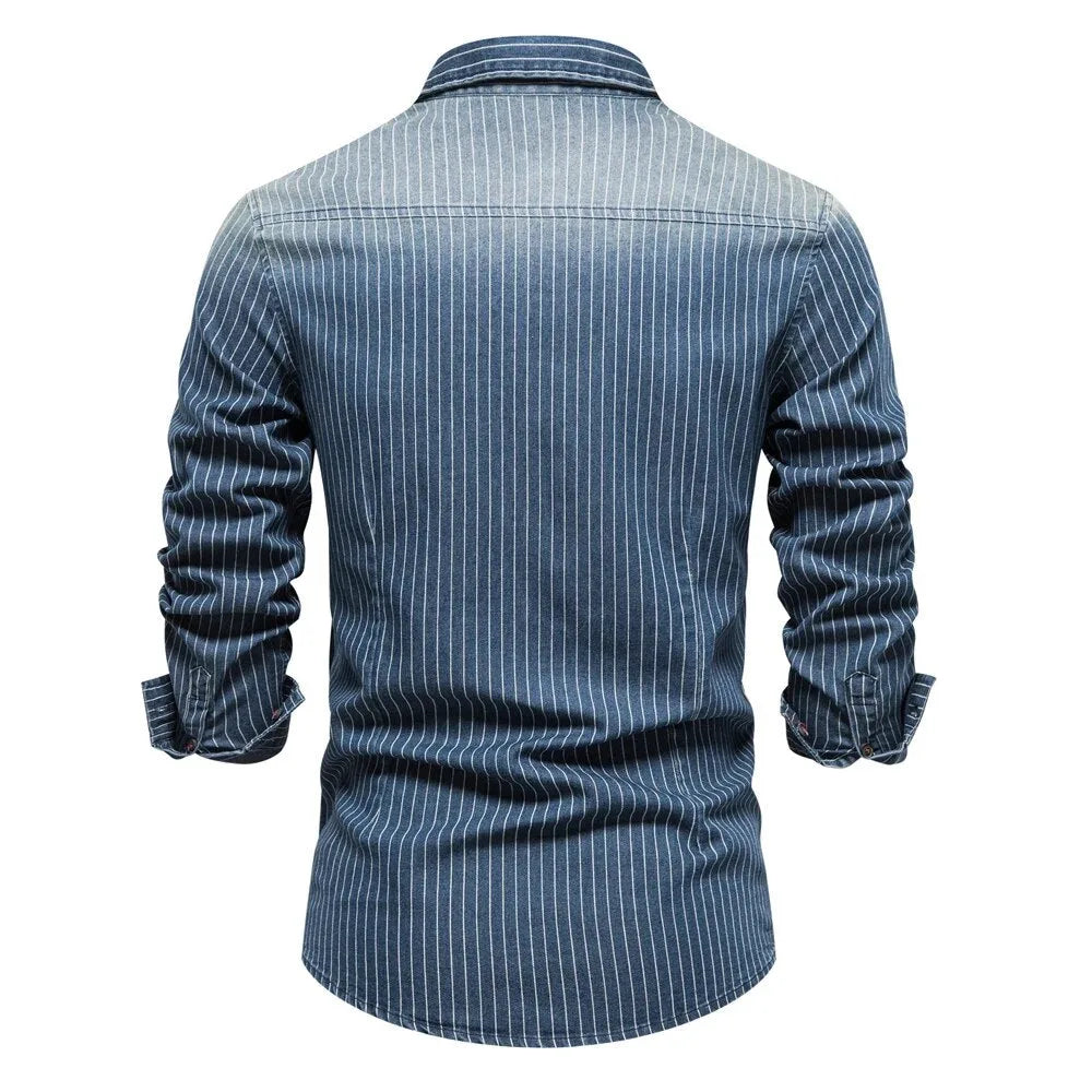 Hugo | Denim shirt with striped pattern and chest pockets